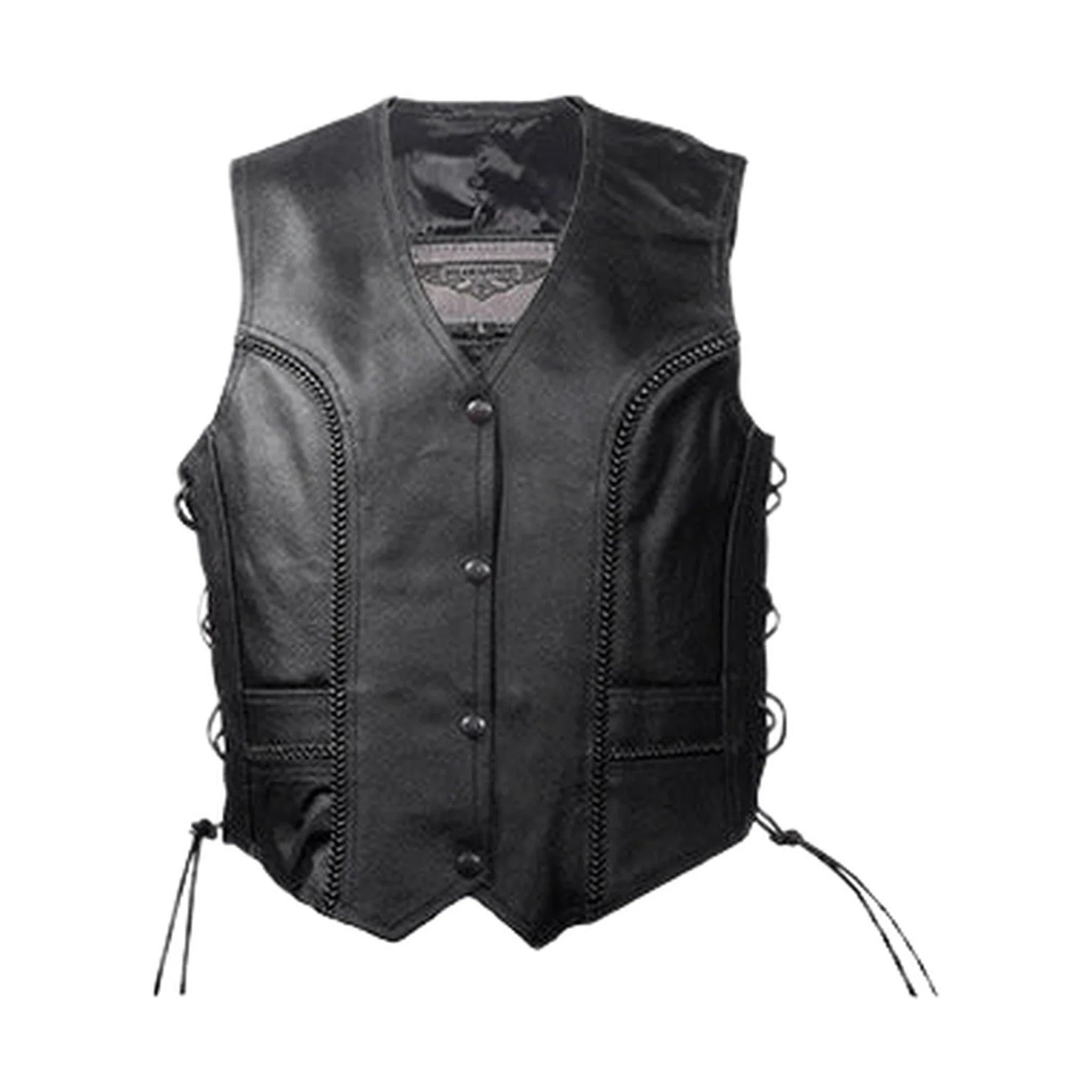 Women’s Leather Vest Dream Apparel Soft Touch Side Laces Snap Front Classic Style