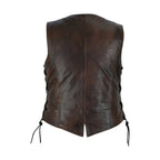 Womens Brown Cowhide Leather Motorcycle Vest Side Laces