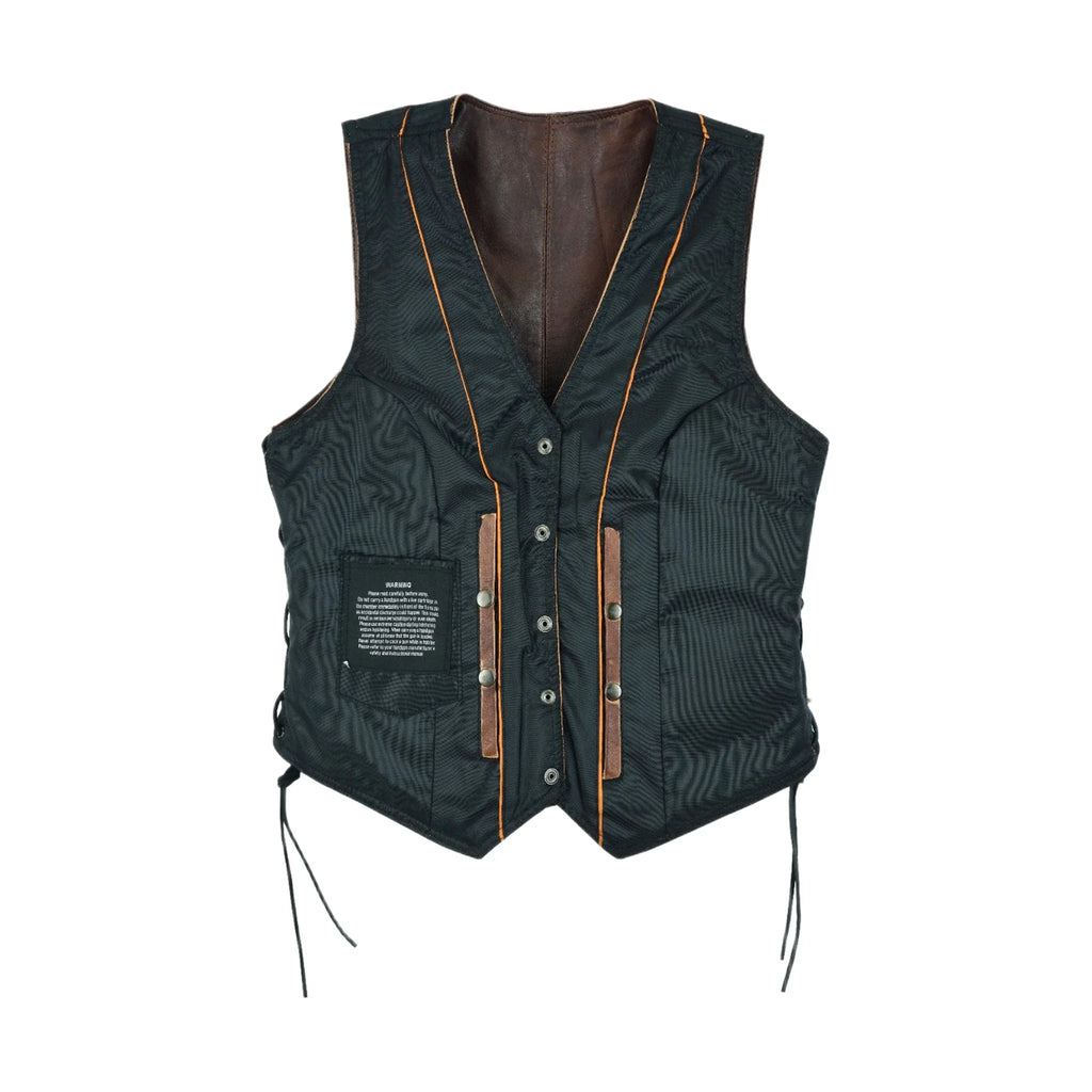 Womens Brown Cowhide Leather Motorcycle Vest Side Laces