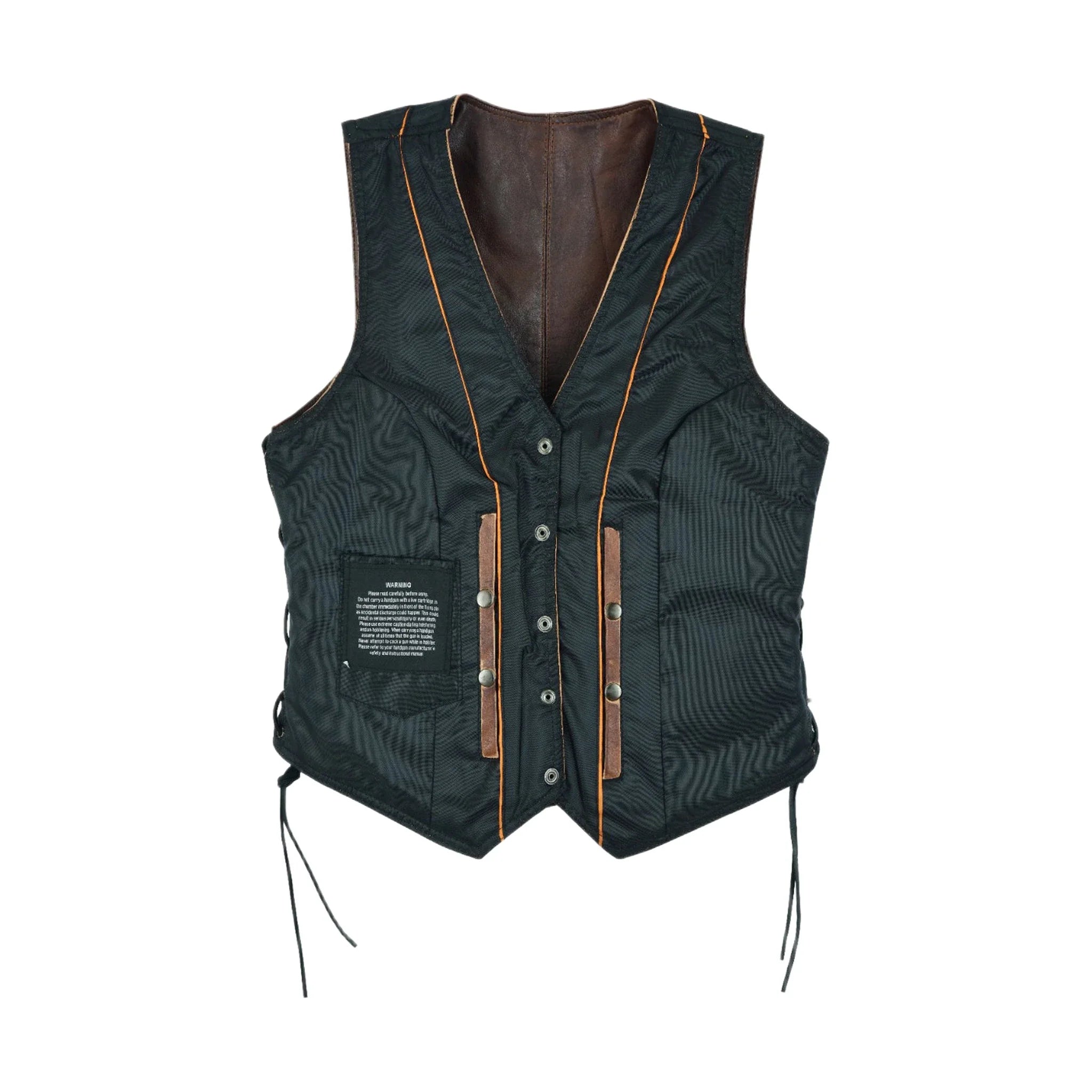 Womens Brown Cowhide Leather Motorcycle Vest Side Laces