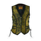 Womens Longer Cut Rub-Off Brown Leather Motorcycle Vest
