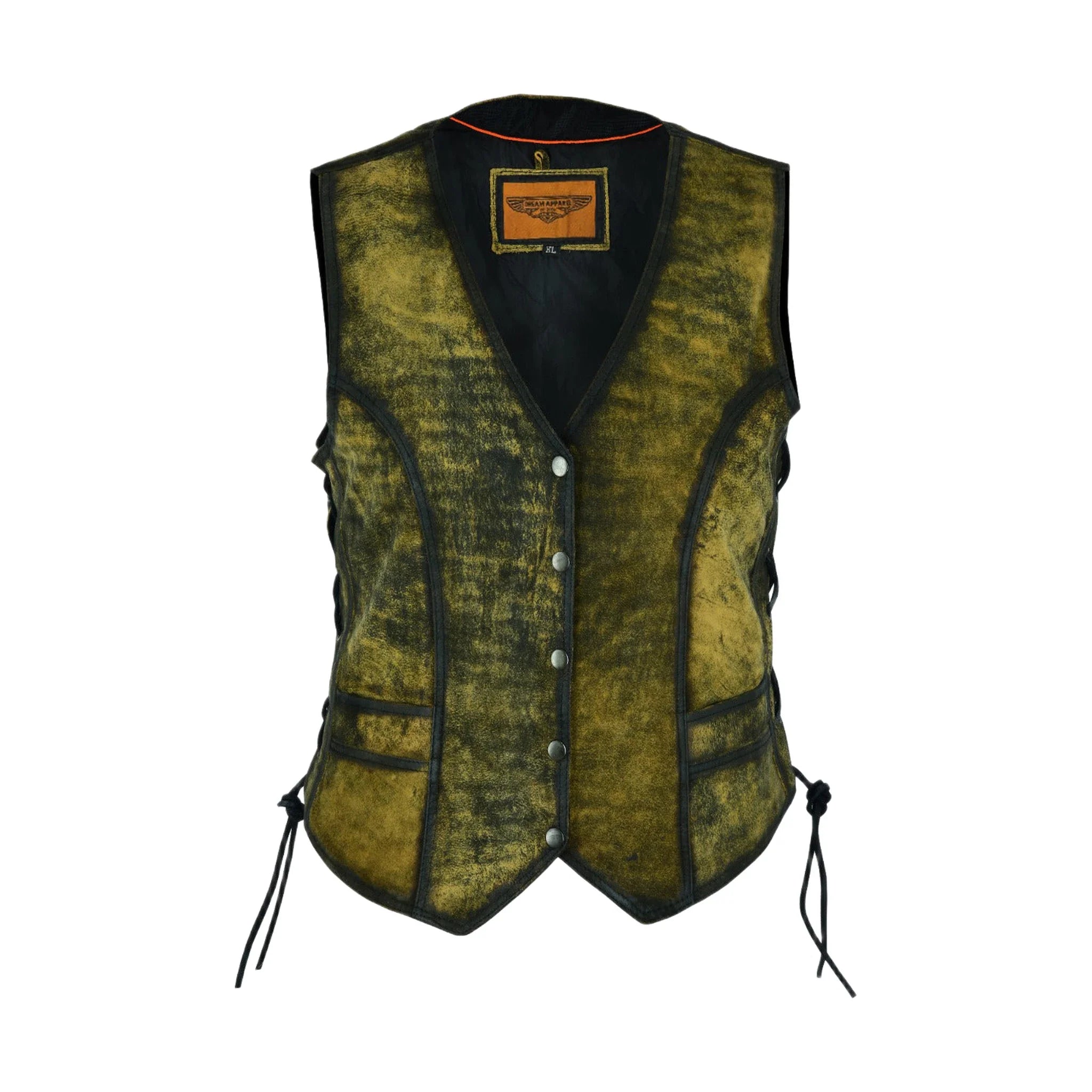 Womens Longer Cut Rub-Off Brown Leather Motorcycle Vest