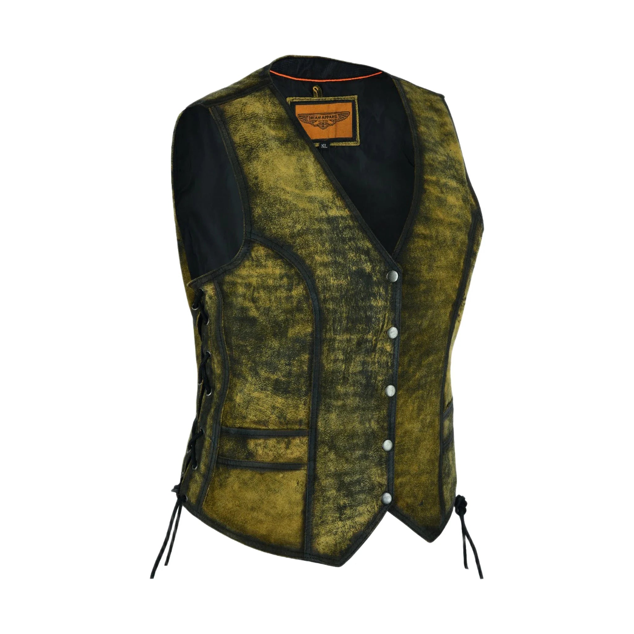 Womens Longer Cut Rub-Off Brown Leather Motorcycle Vest Dream Apparel Soft Touch