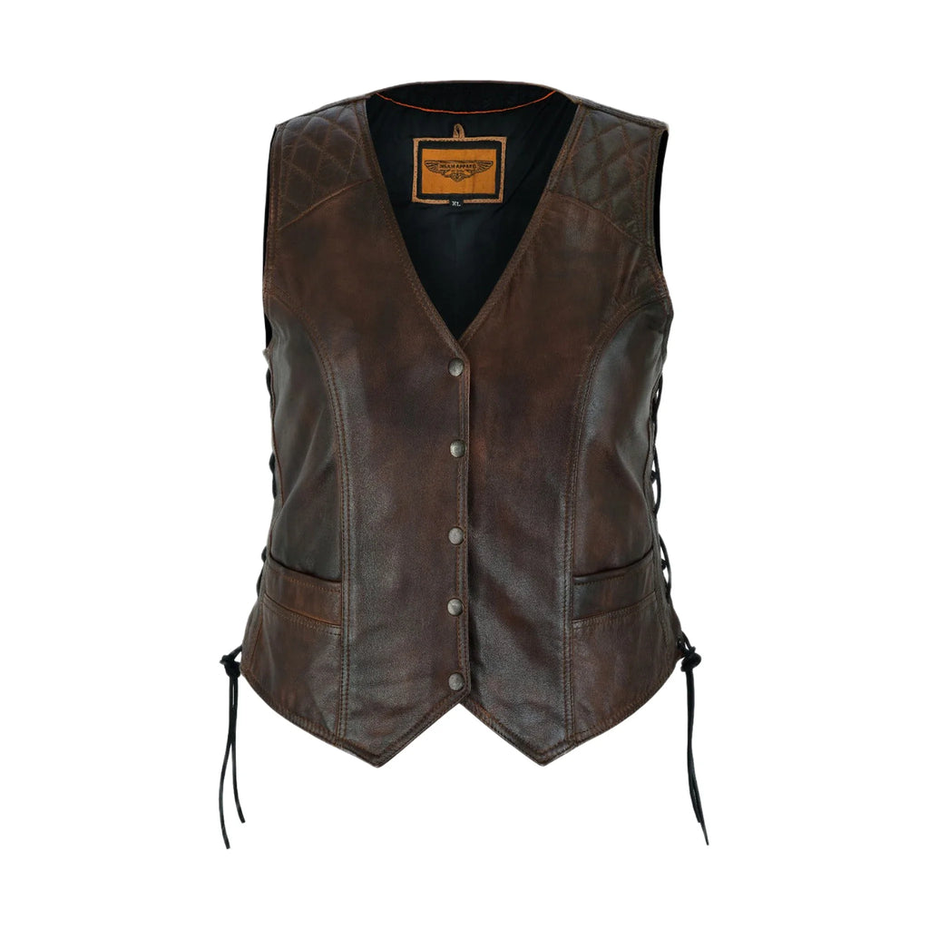 Premium Cowhide Ladies Brown Vest with Diamond Design