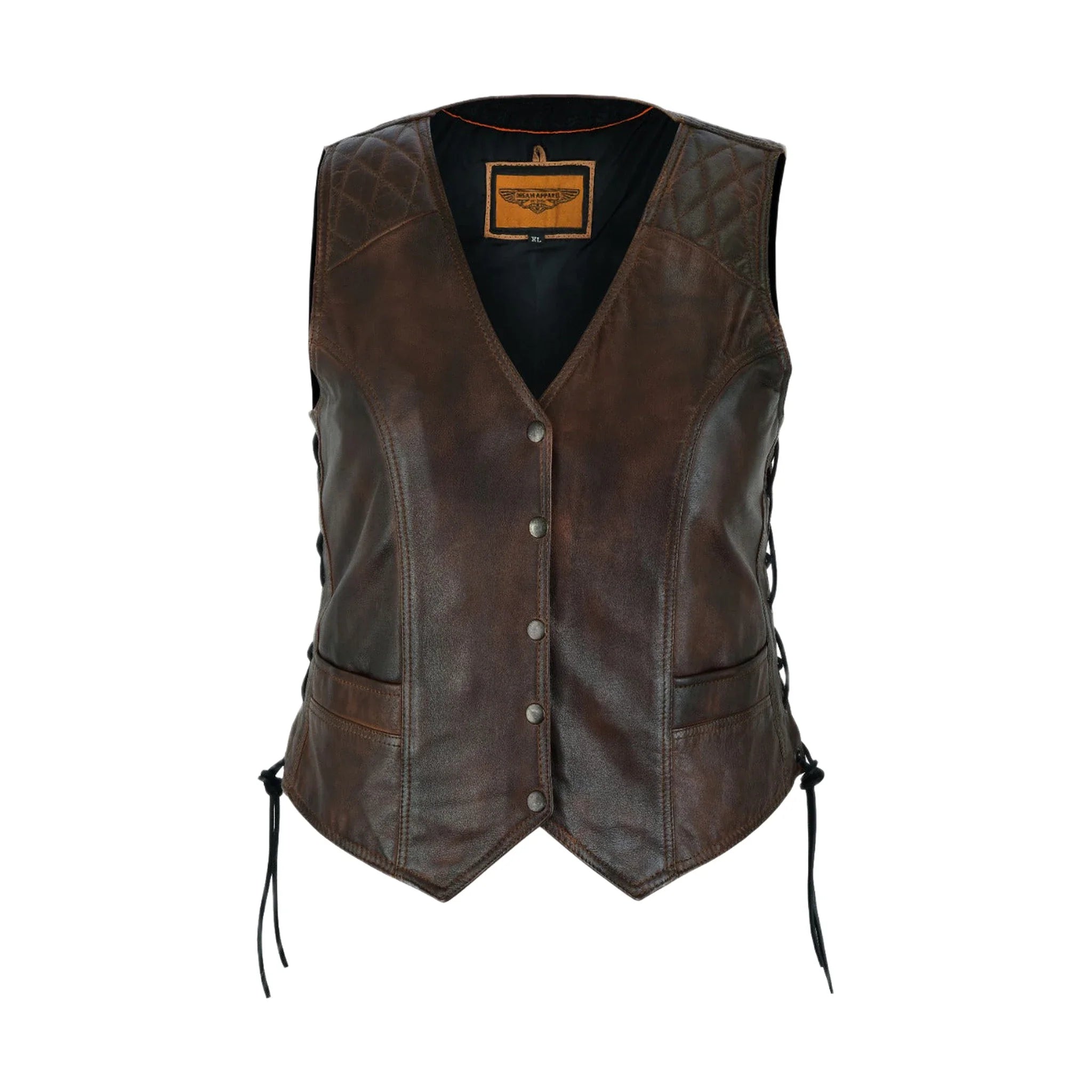 Premium Cowhide Ladies Brown Vest with Diamond Design