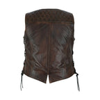 Premium Cowhide Ladies Brown Vest with Diamond Design