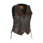Ladies Cowhide Brown Vest Dream Apparel Soft Touch Leather Diamond Design
