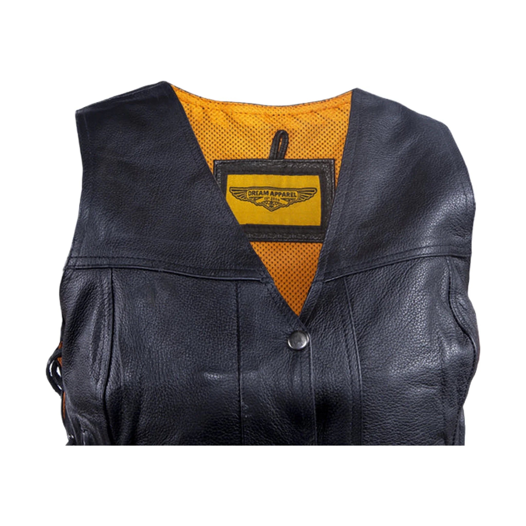 Womens Cowhide Leather Motorcycle Vest With 7 Pockets