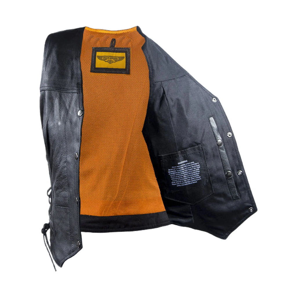 Womens Cowhide Leather Motorcycle Vest With 7 Pockets