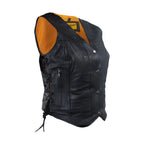 Womens Cowhide Leather Motorcycle Vest With 7 Pockets