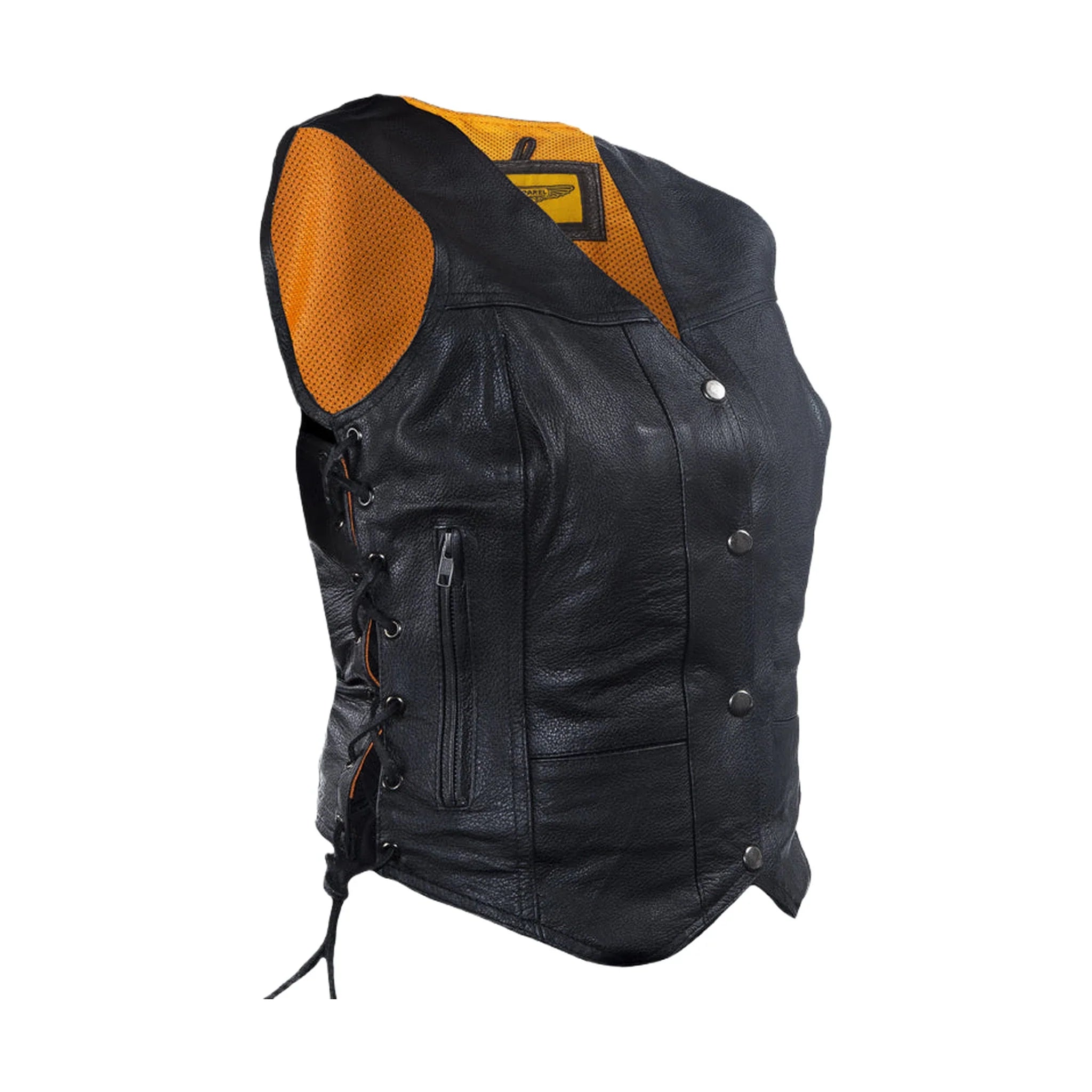 Womens Cowhide Leather Motorcycle Vest With 7 Pockets
