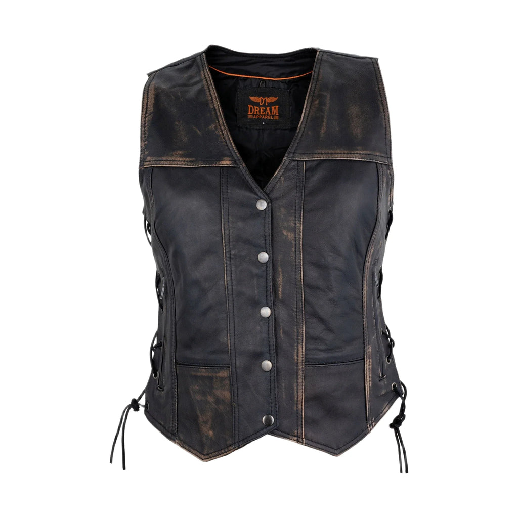 Womens Distressed Brown Naked Cowhide Leather Vest