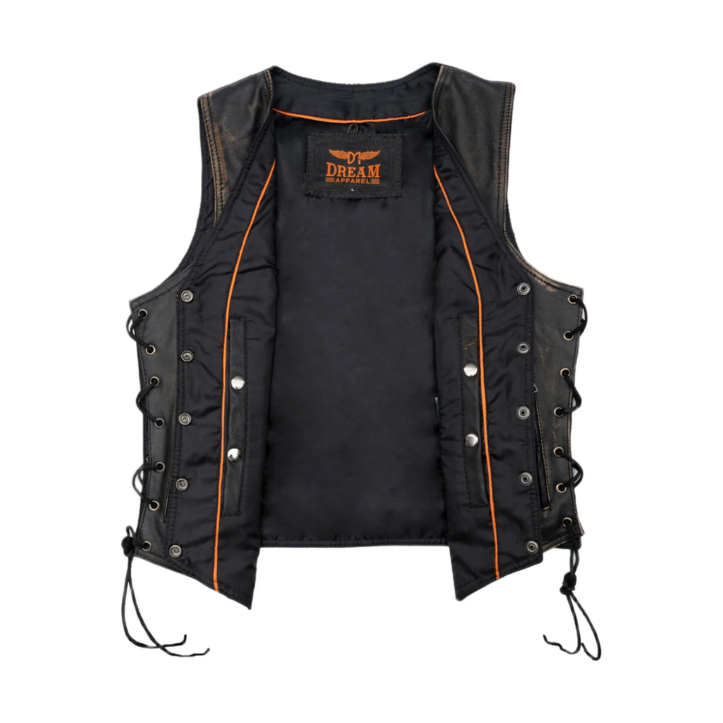 Womens Distressed Brown Naked Cowhide Leather Vest