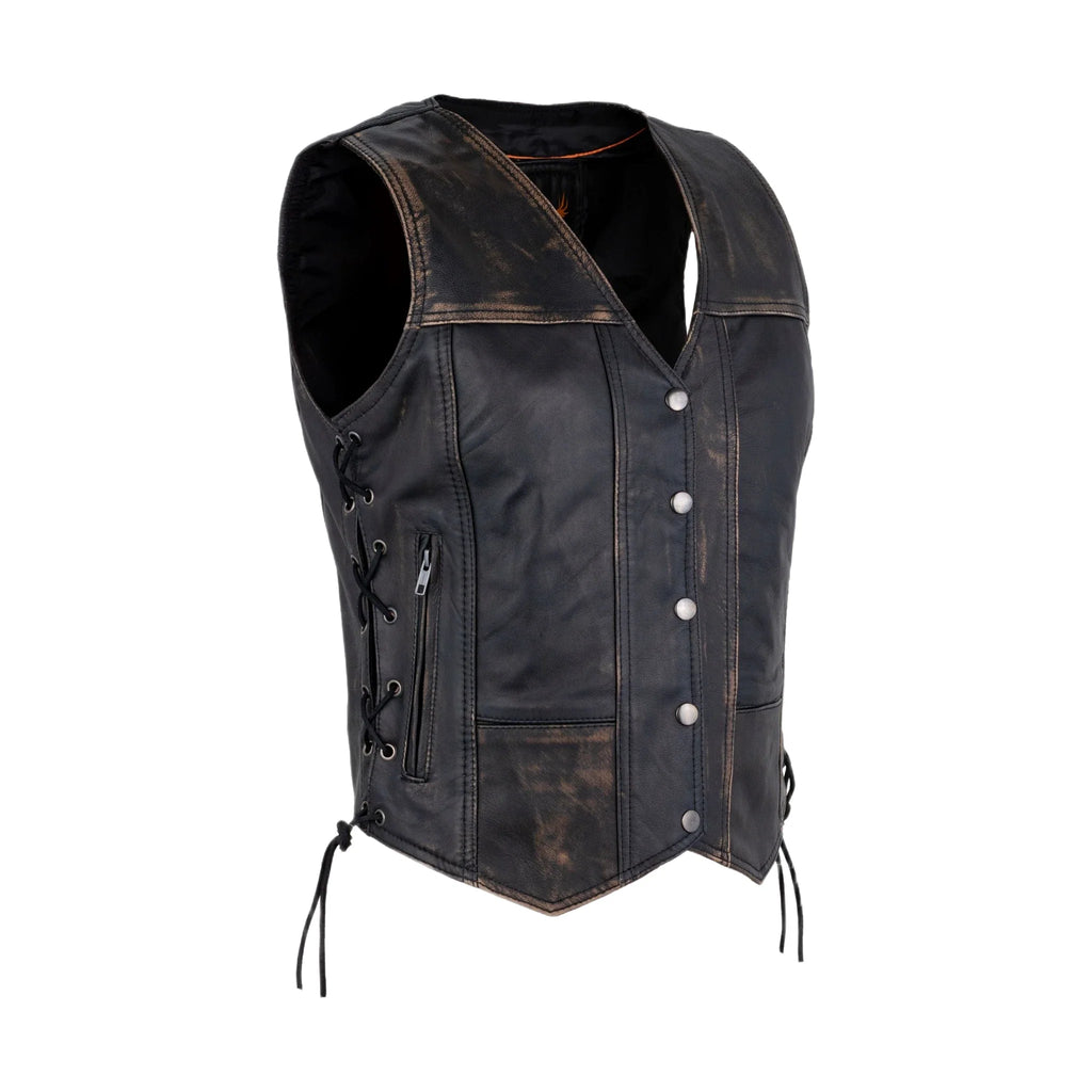 Womens Distressed Brown Naked Cowhide Leather Vest