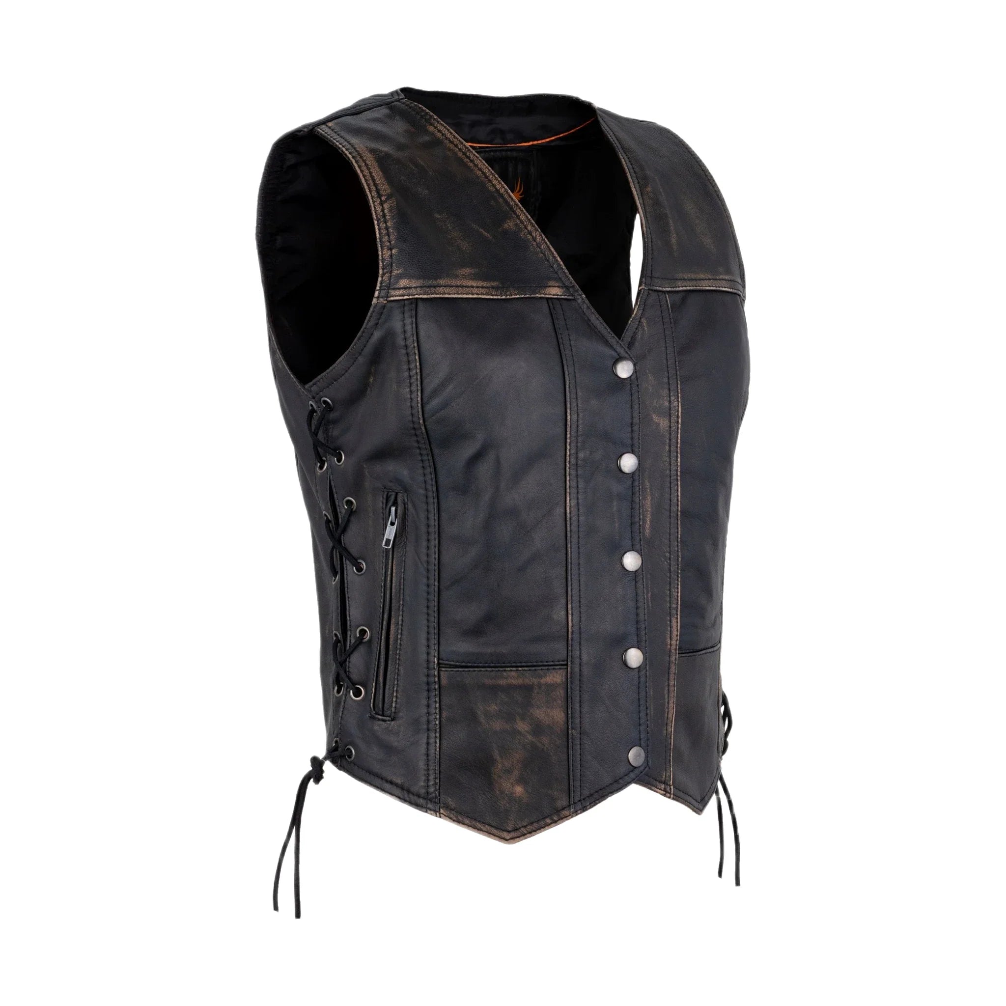 Womens Distressed Brown Naked Cowhide Leather Vest