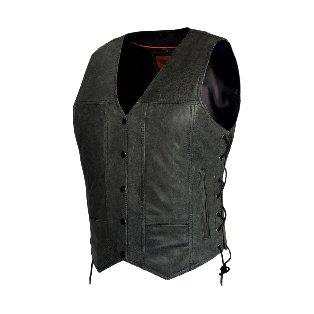 Women's Gray Club Vest Dream Apparel Soft Leather Concealed Carry Side Laces