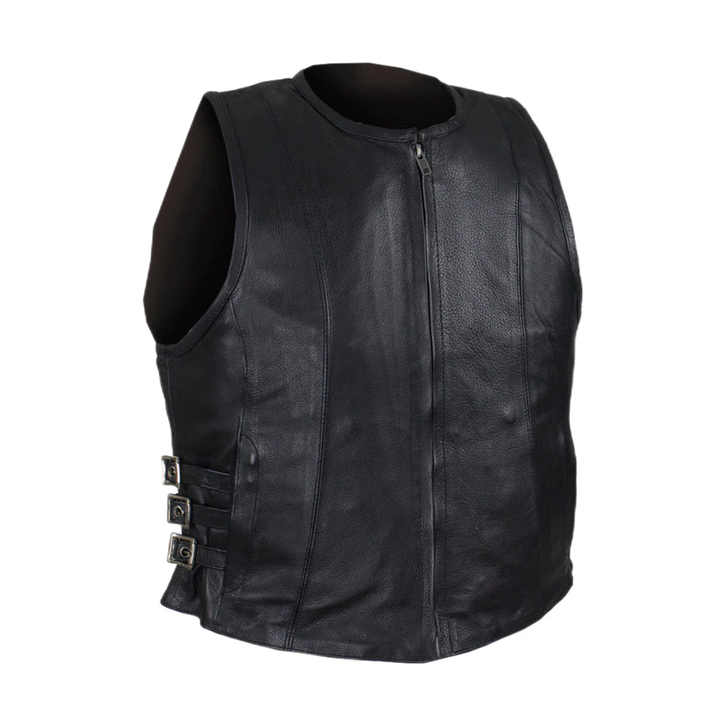 Women's Naked Cowhide Leather Motorcycle Vest Soft Touch Orange Lining