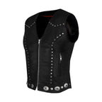 Dream Apparel Womens Leather Motorcycle Vest Studded Conchos Concealed Pockets