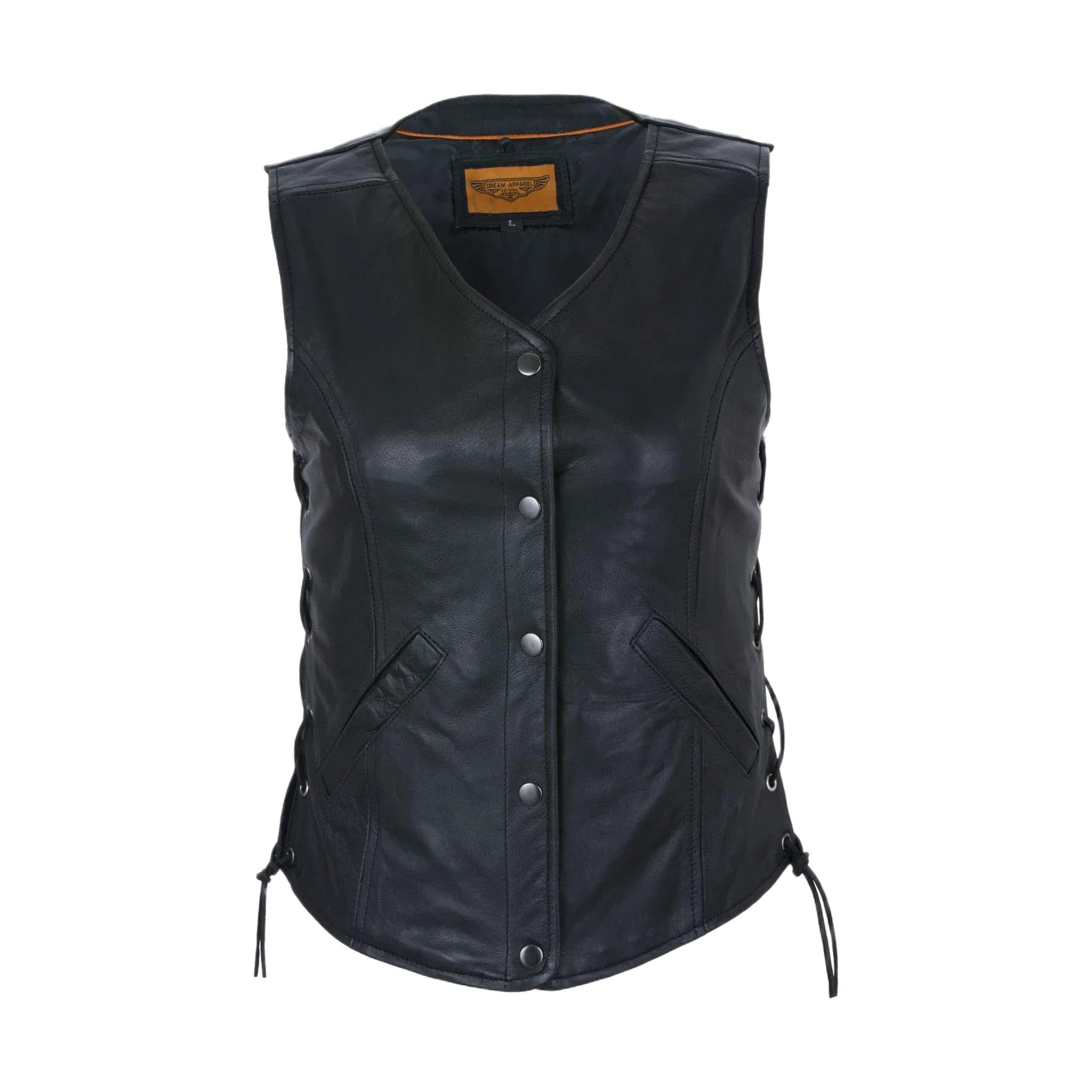 Womens Leather Vest With Concealed Carry & Side Laces 5-snaps on front