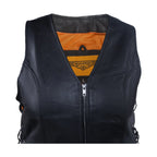 Womens Leather Motorcycle  Zip Up Leather Vest With Concealed Carry