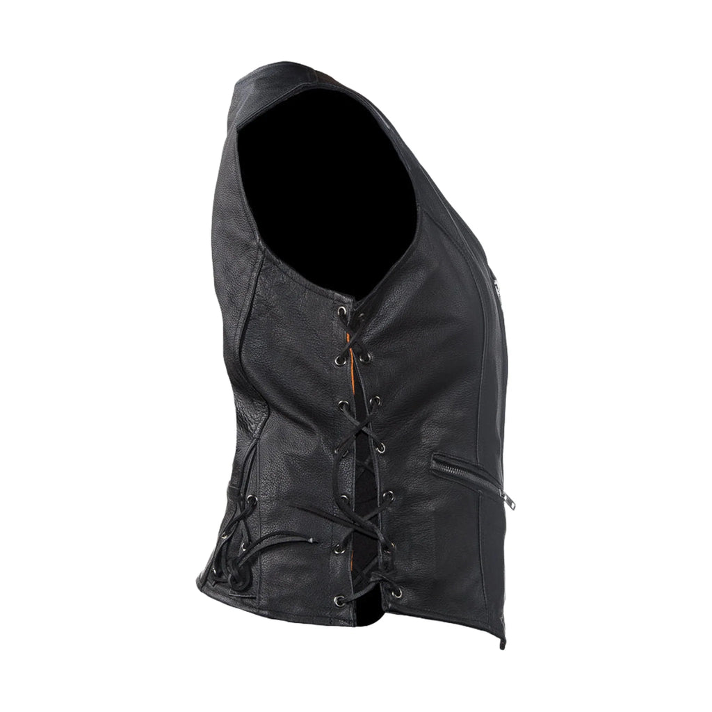 Womens Leather Motorcycle  Zip Up Leather Vest With Concealed Carry
