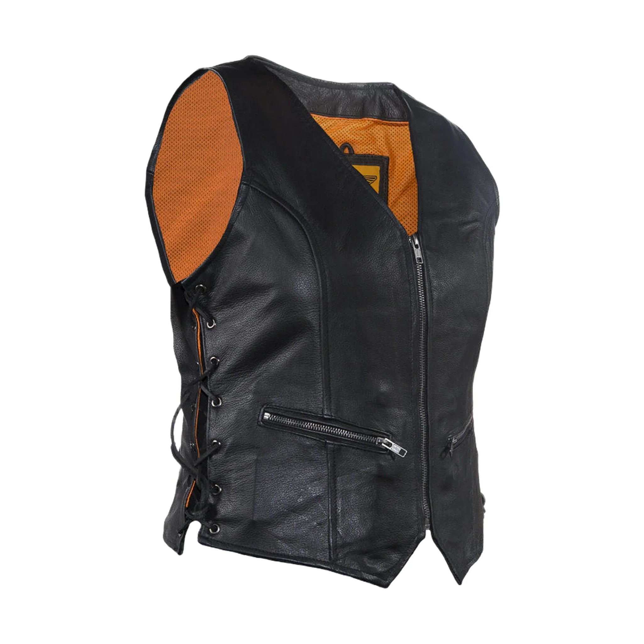 Womens Leather Motorcycle  Zip Up Leather Vest With Concealed Carry