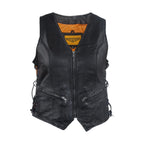 Dream Apparel Womens Leather Motorcycle  Zip Up Leather Vest With Concealed Carry