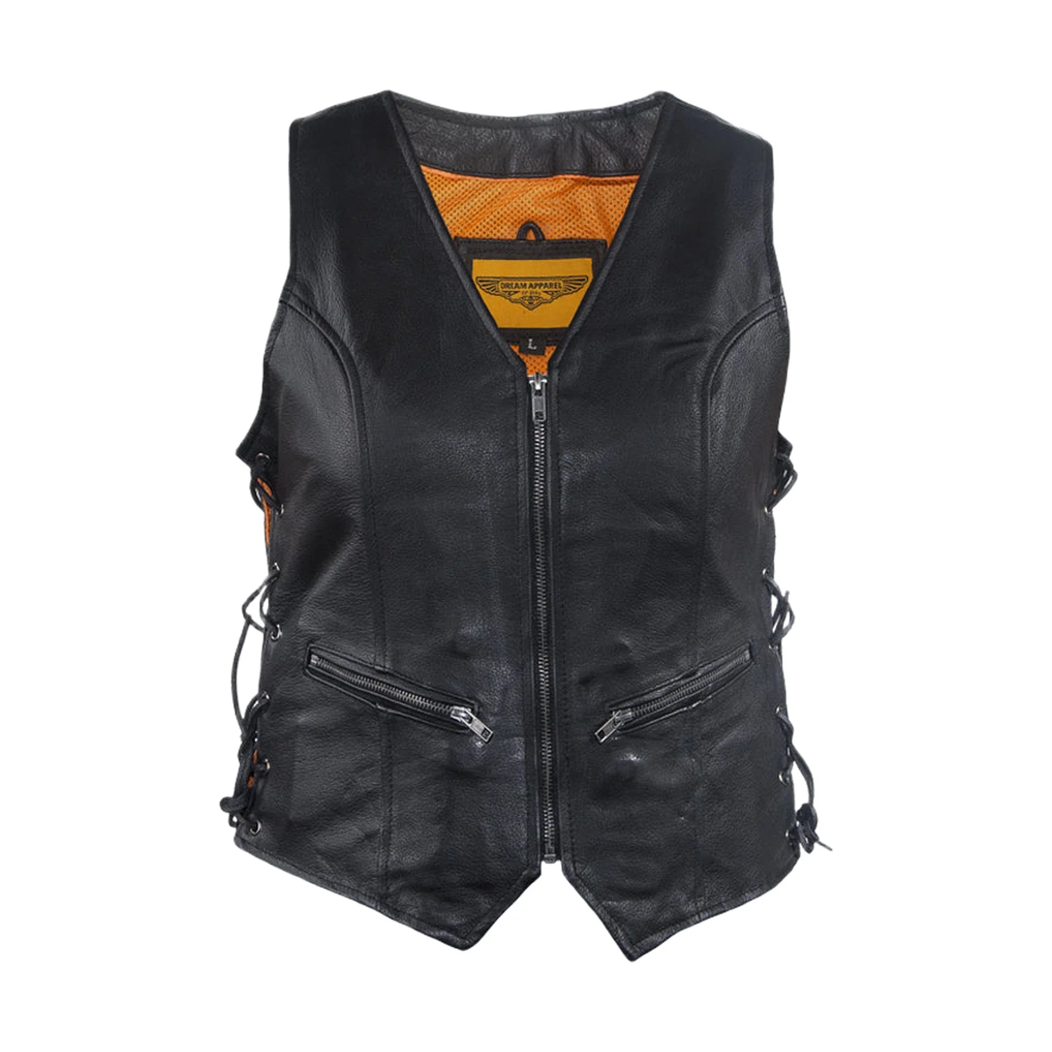 Dream Apparel Womens Leather Motorcycle  Zip Up Leather Vest With Concealed Carry