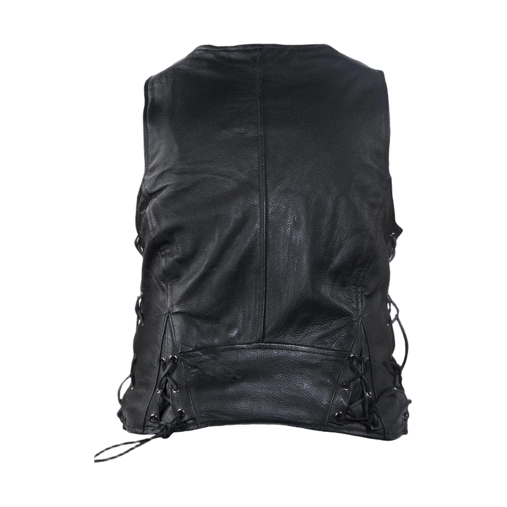 Dream Apparel Womens Leather Motorcycle  Zip Up Leather Vest With Concealed Carry