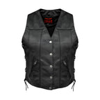 Dream Apparel Womens Motorcycle Leather Vest With Concealed Carry Pockets & Side Laces