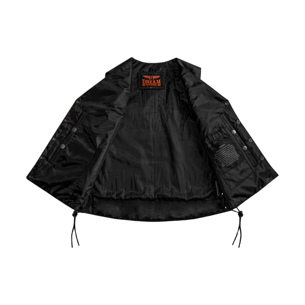 Dream Apparel Womens Motorcycle Leather Vest With Concealed Carry Pockets & Side Laces