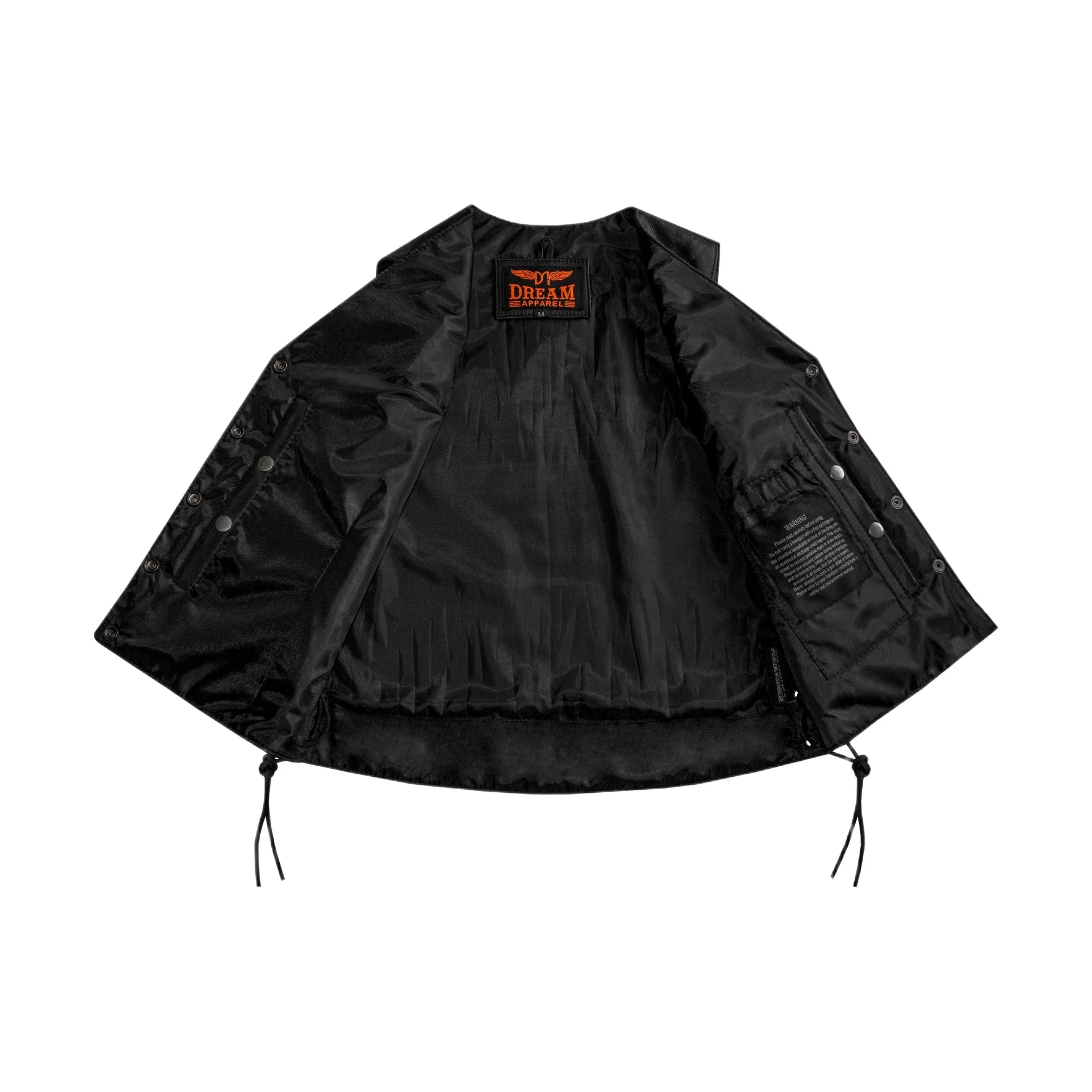 Dream Apparel Womens Motorcycle Leather Vest With Concealed Carry Pockets & Side Laces