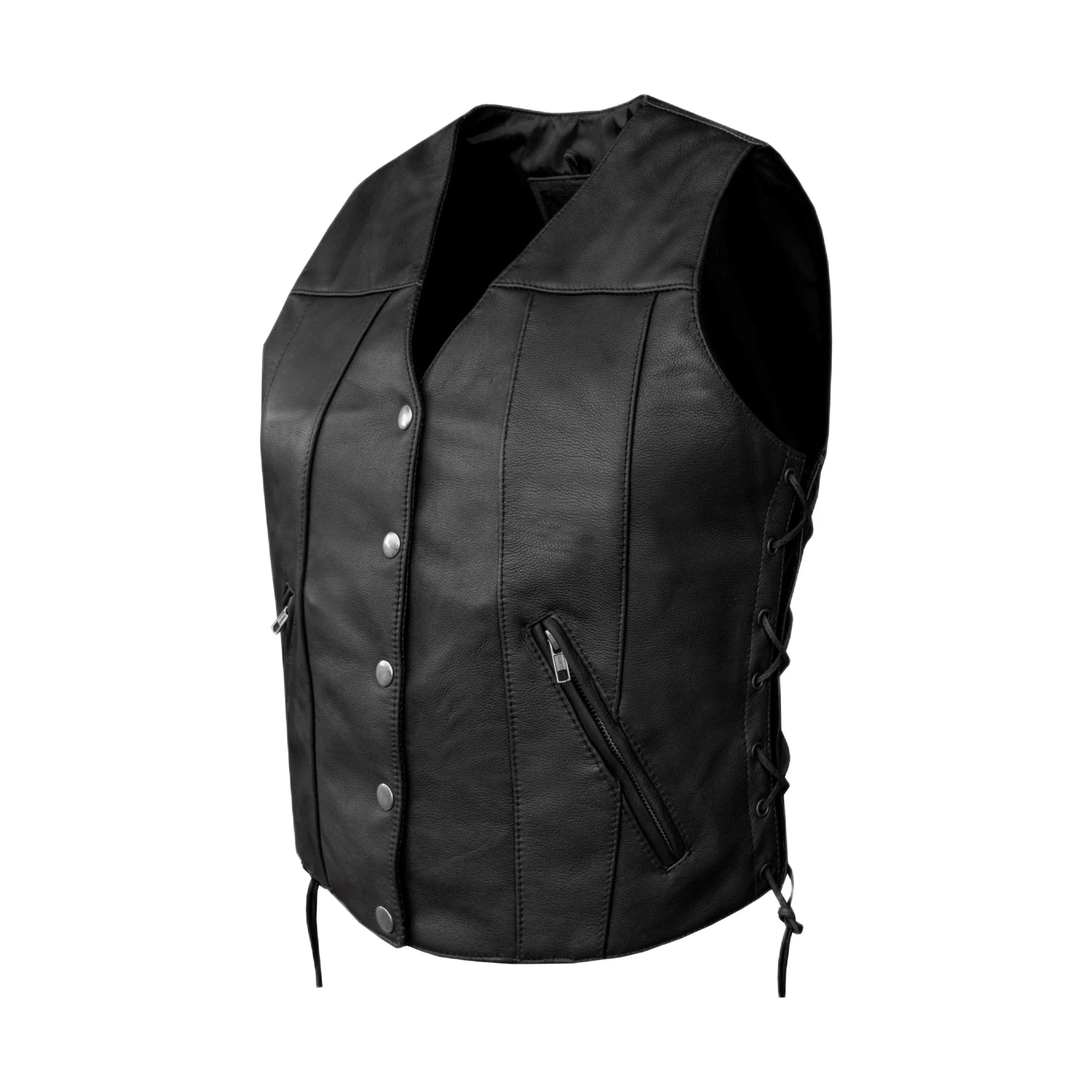Motorcycle Leather Vest Dream Apparel Womens Soft Cowhide Concealed Carry Side Laces