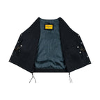 Ladies Black Denim, Side Laces 5 Snap Front Denim Vest