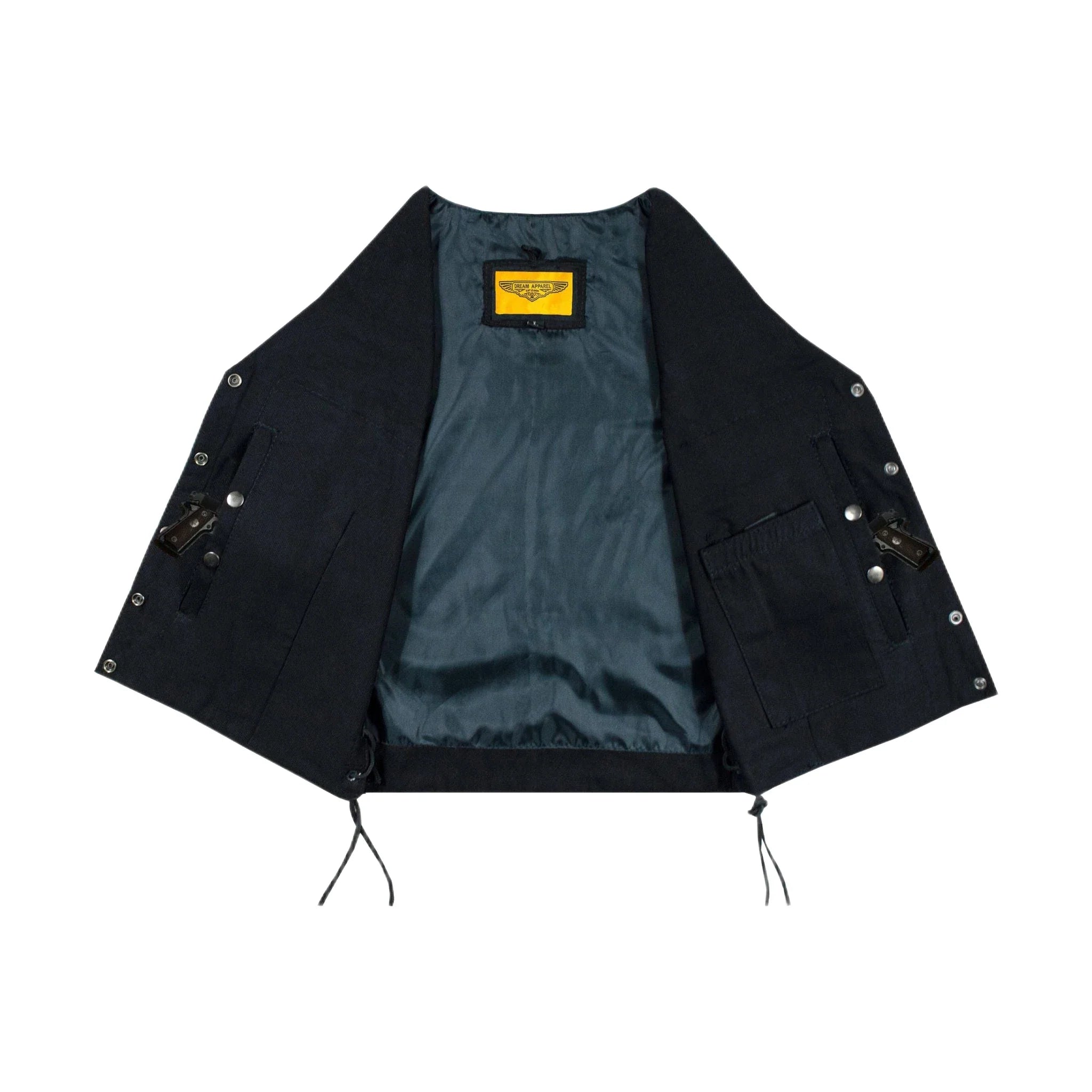 Ladies Black Denim, Side Laces 5 Snap Front Denim Vest