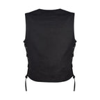 Ladies Black Denim, Side Laces 5 Snap Front Denim Vest
