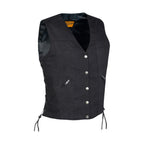 Ladies Black Denim Vest Dream Apparel Side Laces Five Snap Front Zipper Pockets