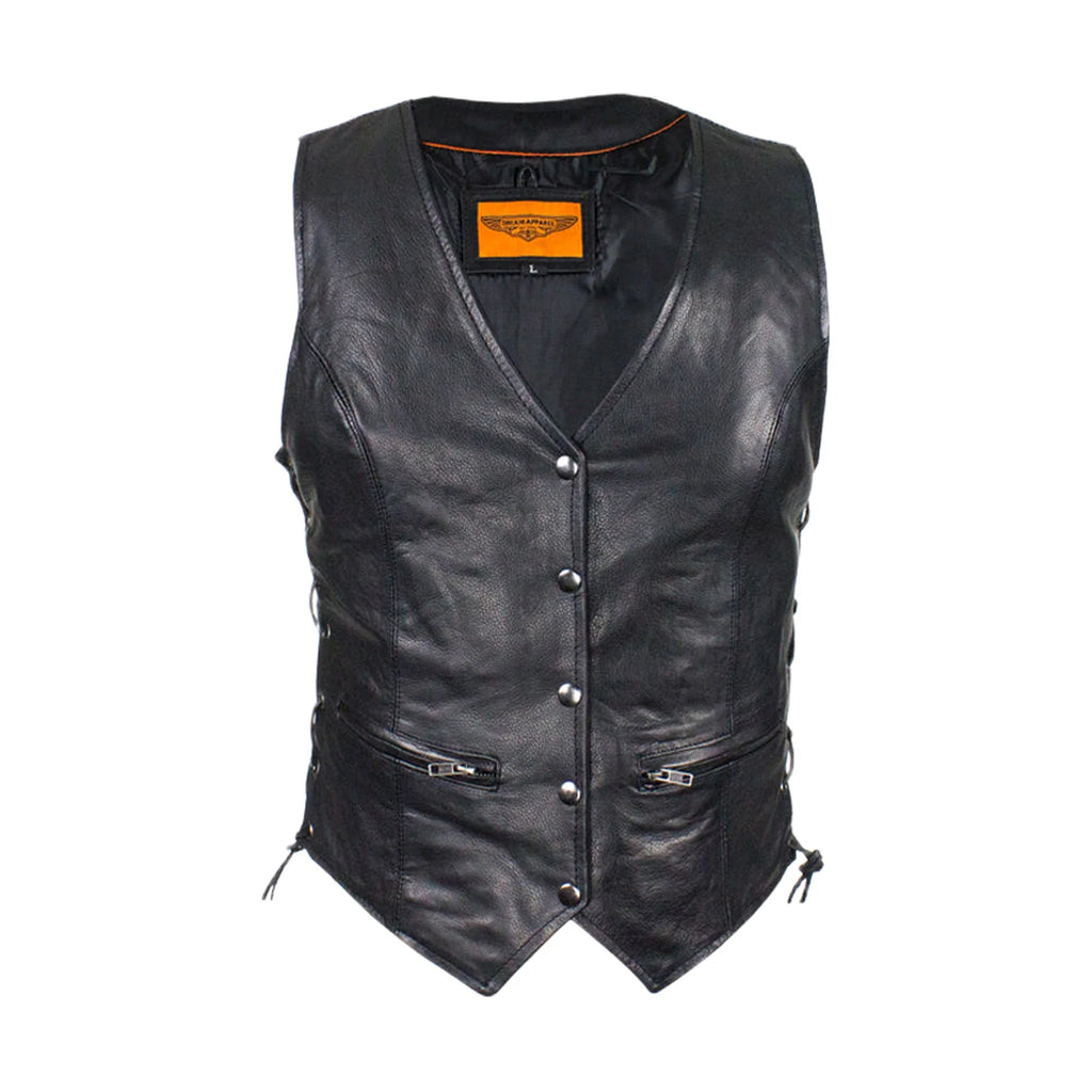 Dream Aparel Ladies Naked Cowhide Leather Vest With Laces