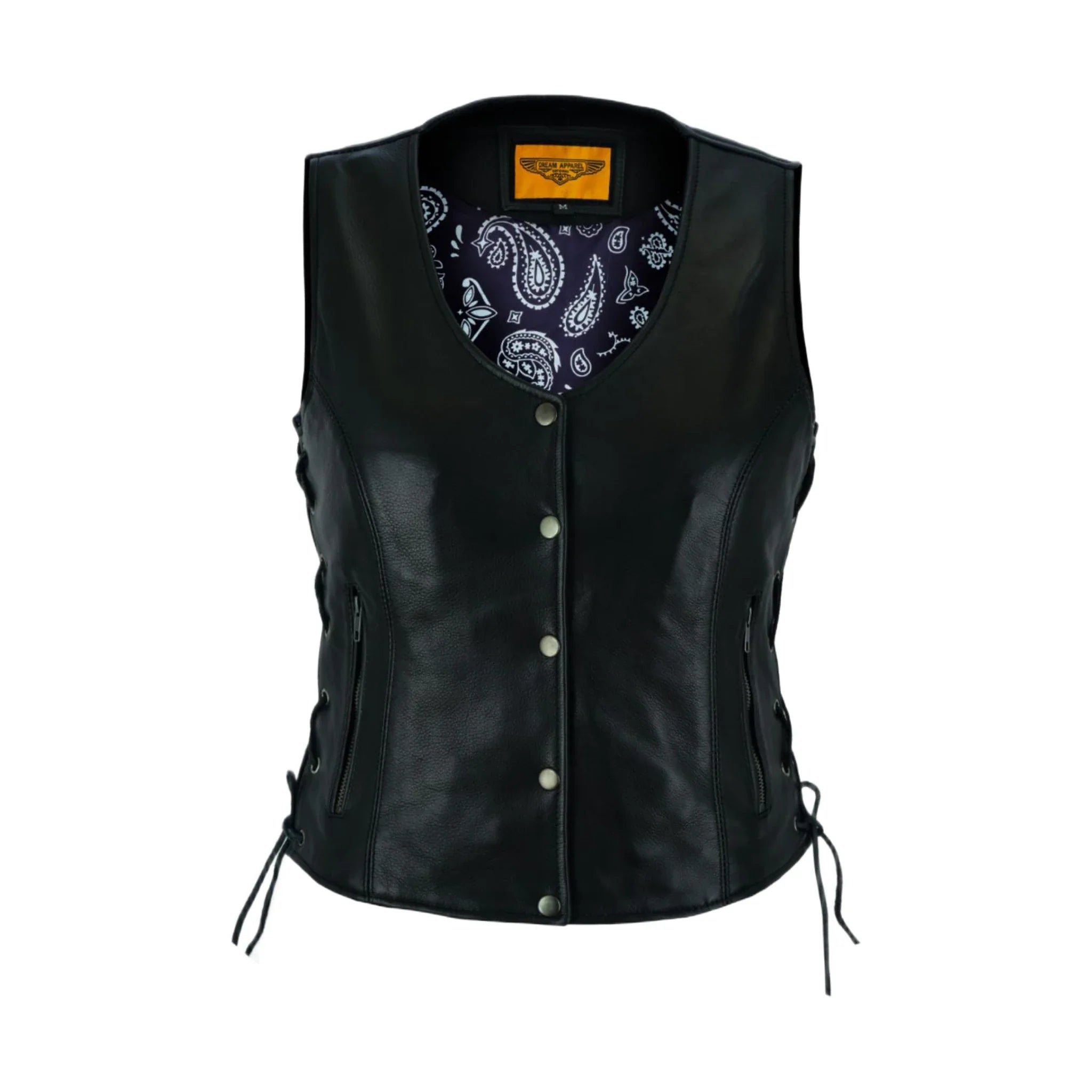 Women Vest Purple Paisley Lining Side Laces Conceal Pockets