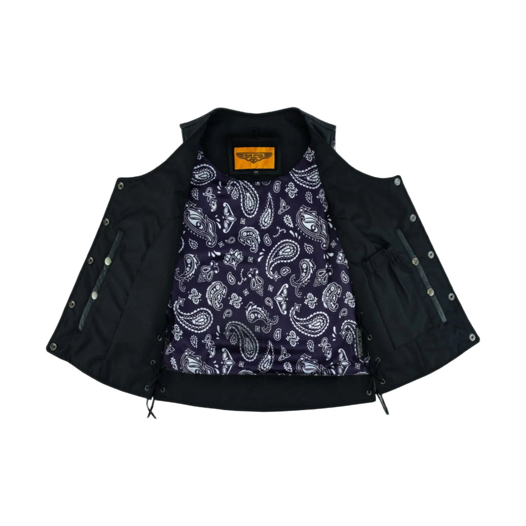 Dream Apparel Womens Vest Purple Paisley Lining Side Laces Conceal Pockets
