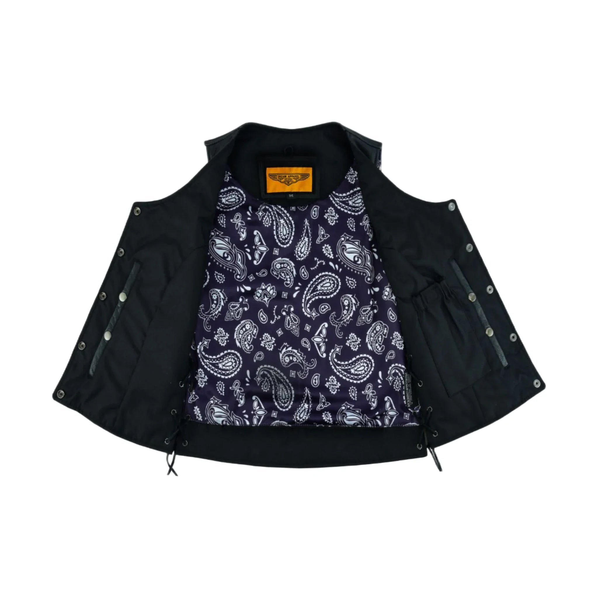 Dream Apparel Womens Vest Purple Paisley Lining Side Laces Conceal Pockets