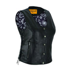 Women Leather Biker Vest Dream Apparel Purple Paisley Lining Conceal Pockets