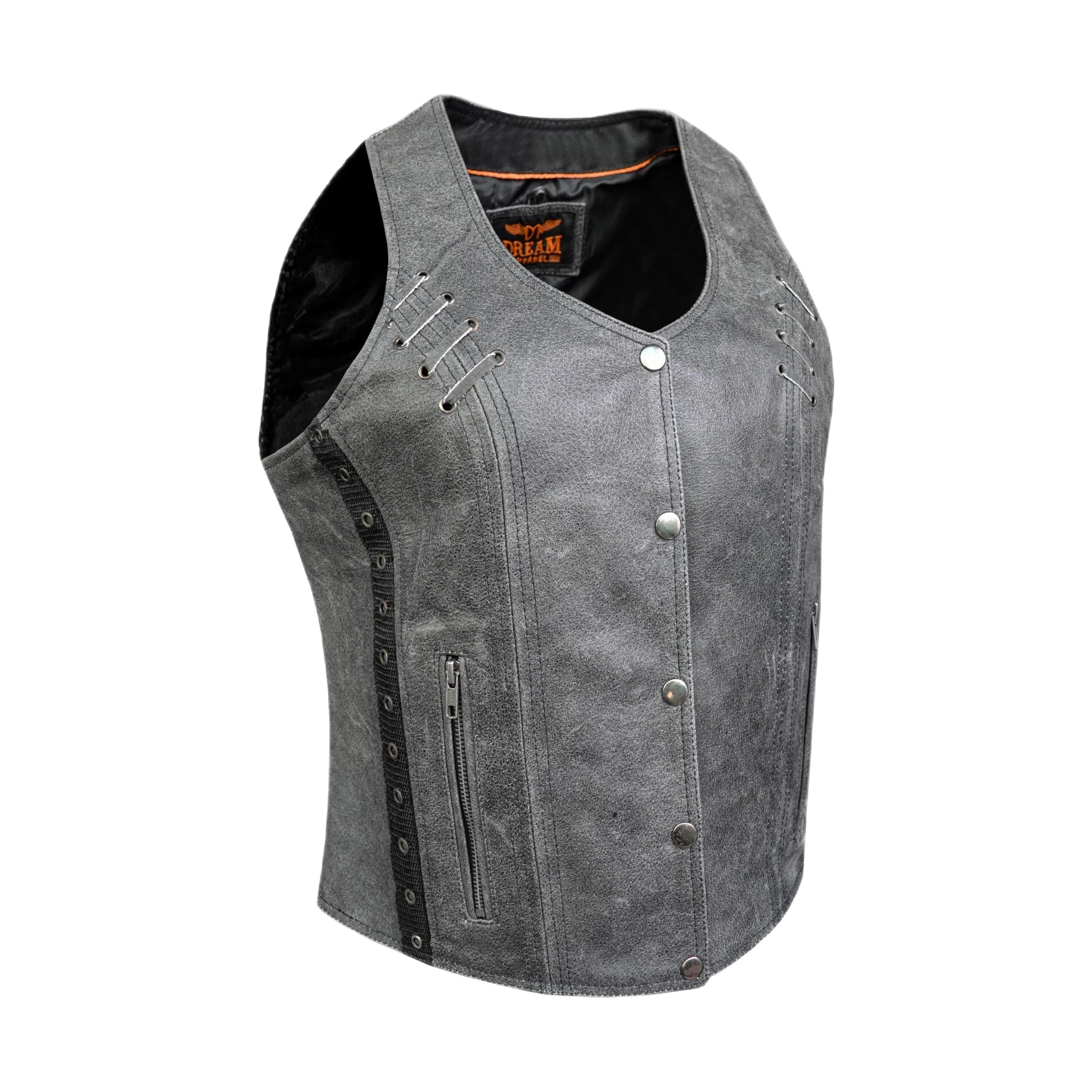 Women Vest Dream Apparel Grey Premium Leather Concealed Carry Pockets Stylish