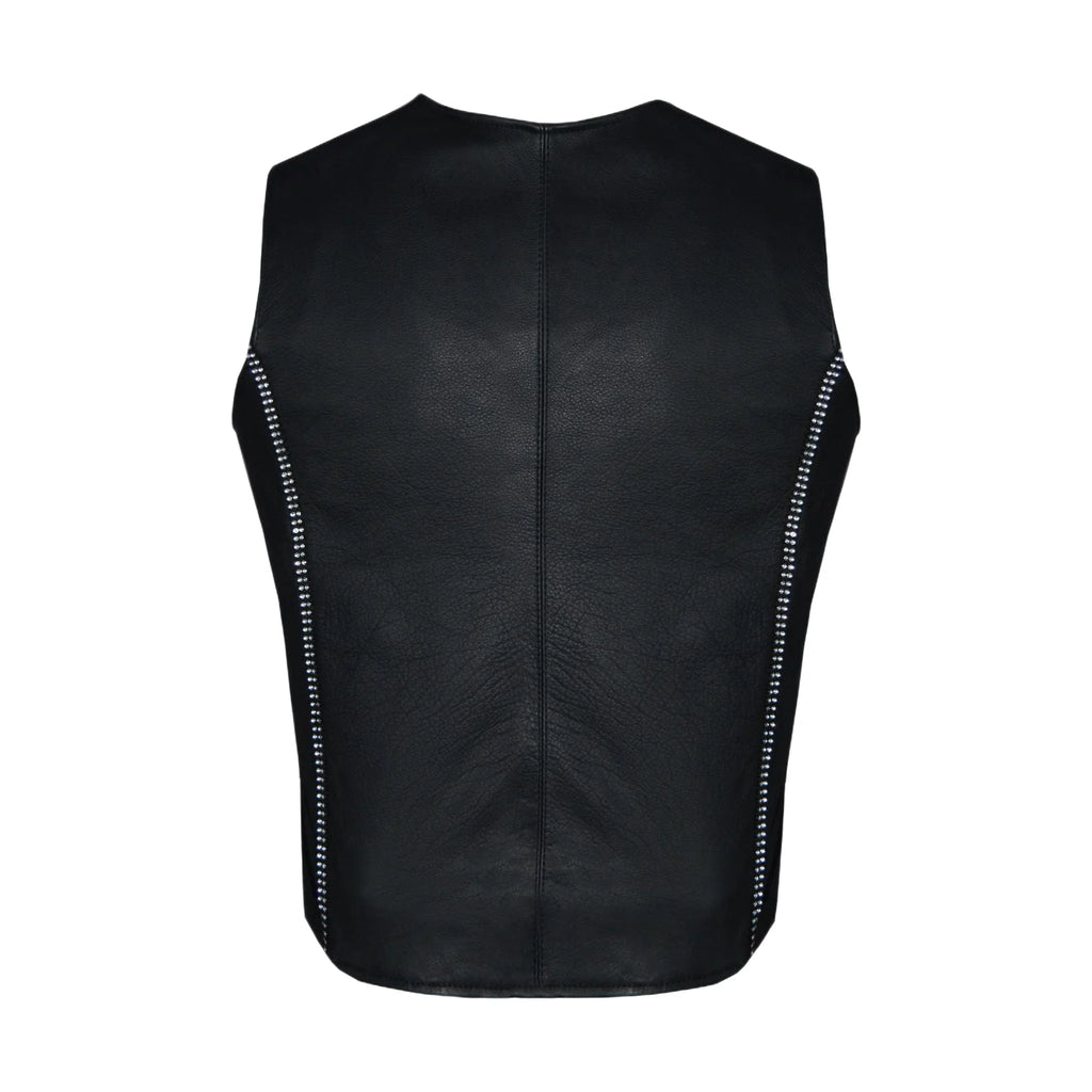 Women Zipper Front Vest with Bling, Side Zipper, Conceal Carry Pockets, Naked Cowhide Leather