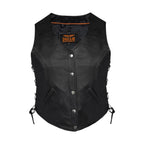 Women Plain Vest Side Laces, Long with 5-Snap Front, Conceal Carry Pockets, Premium Cowhide Leather