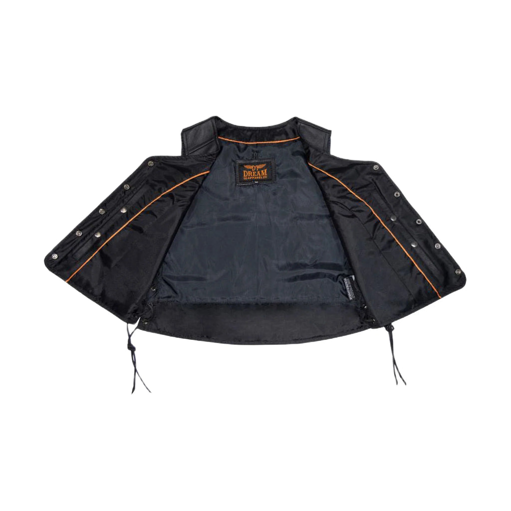 Women Plain Vest Side Laces, Long with 5-Snap Front, Conceal Carry Pockets, Premium Cowhide Leather