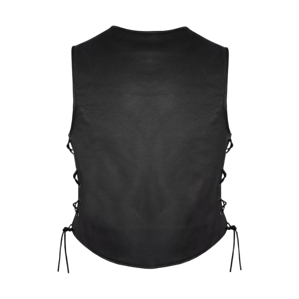 Women Plain Vest Side Laces, Long with 5-Snap Front, Conceal Carry Pockets, Premium Cowhide Leather