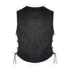 Women Plain Vest Side Laces, Long with 5-Snap Front, Conceal Carry Pockets, Premium Cowhide Leather
