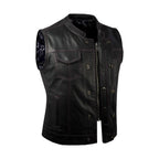 Ladies Motorcycle Leather CLUB VEST Premium Cowhide Leather Purple Thread, Purple Paisley Lining