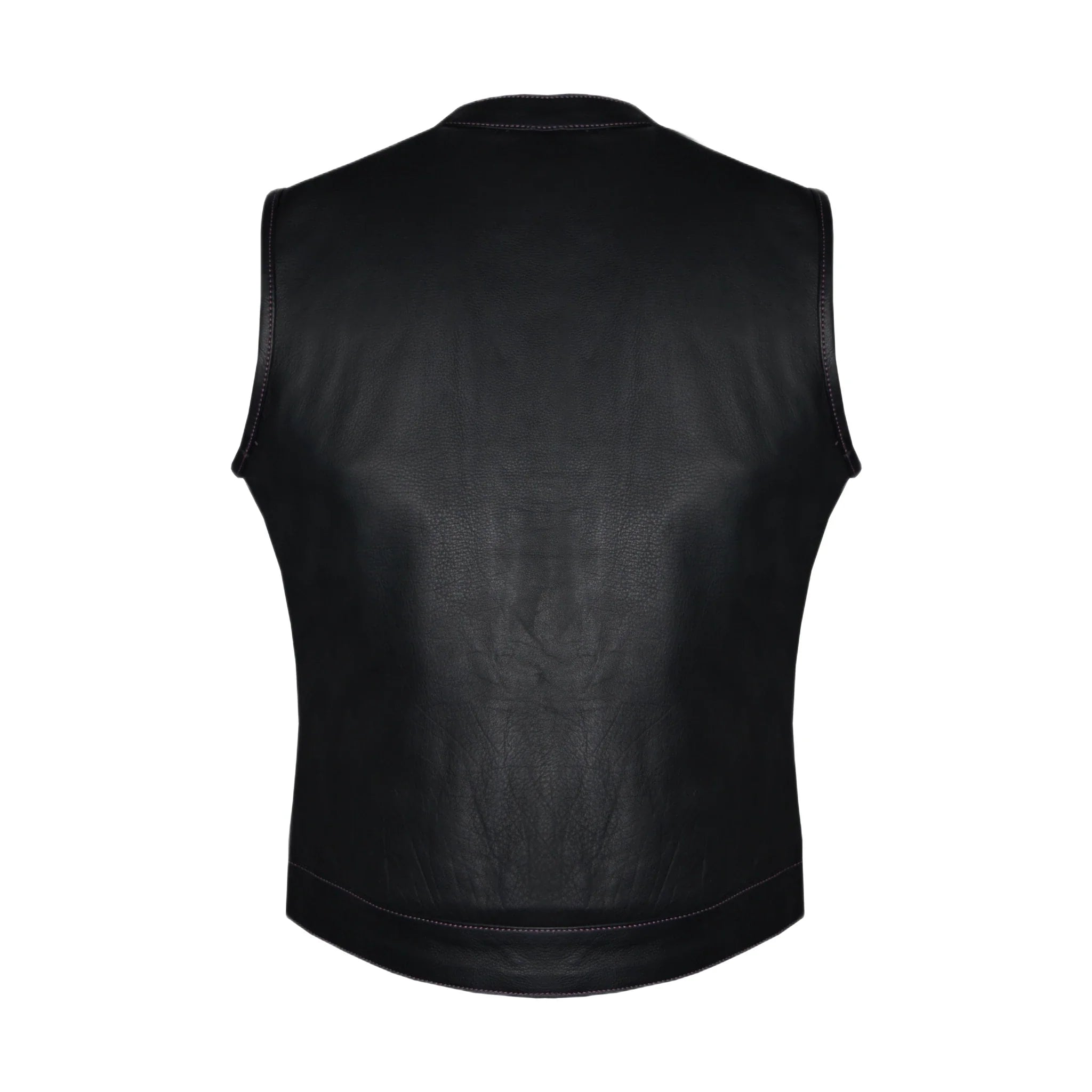 Ladies Motorcycle Leather CLUB VEST Premium Cowhide Leather Purple Thread, Purple Paisley Lining